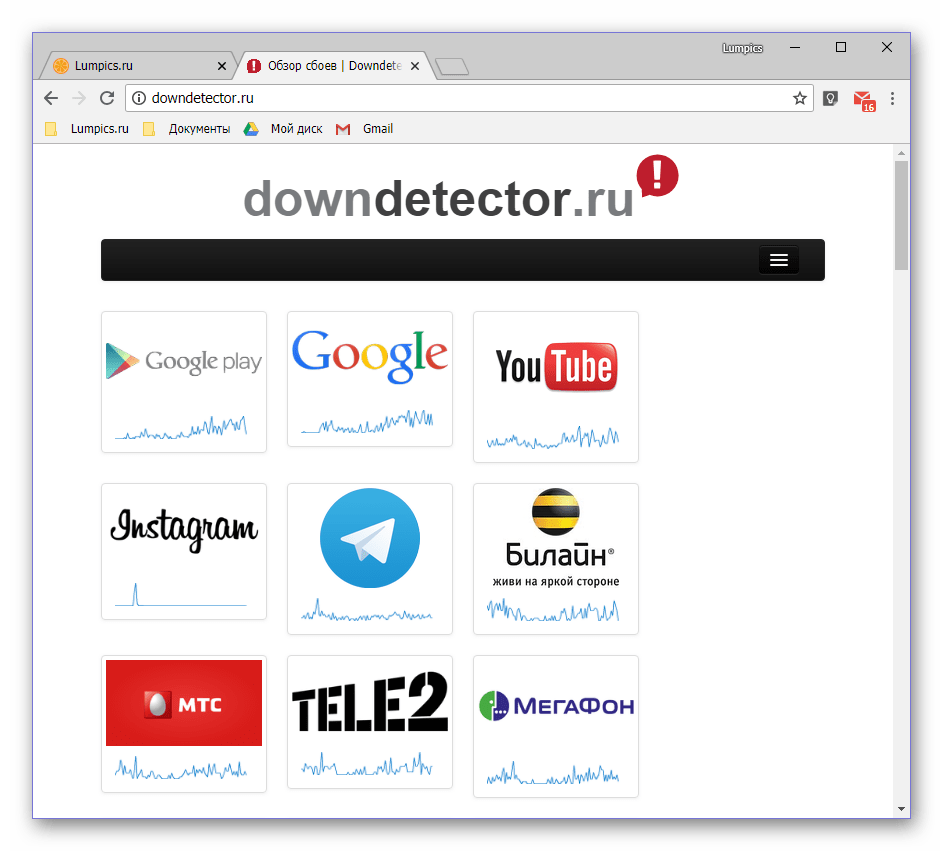 Главная страница онлайн-сервиса DownDetector