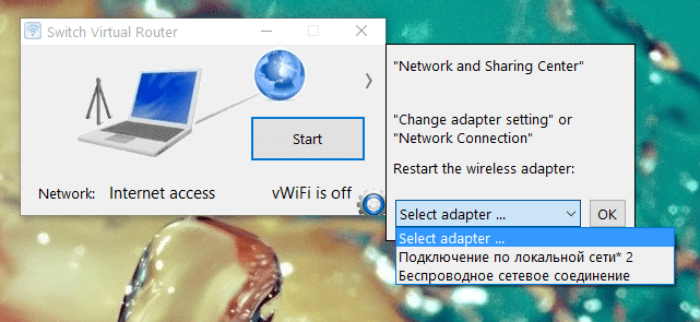 Выбор типа интернет-соединения в Switch Virtual Router