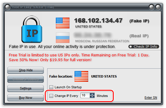 Автоматическая смена IP в Hide IP Easy