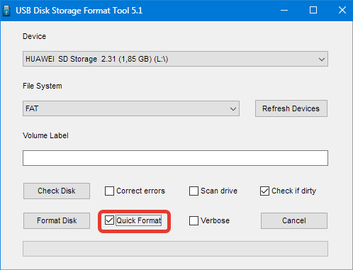 Быстрое форматирование HP USB Disk Storage Format Tool