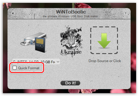 Форматирование USB-накопителя в WiNToBootic