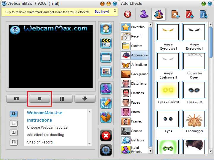 Начать запись в WebcamMax для статьи Как записать видео с веб-камеры