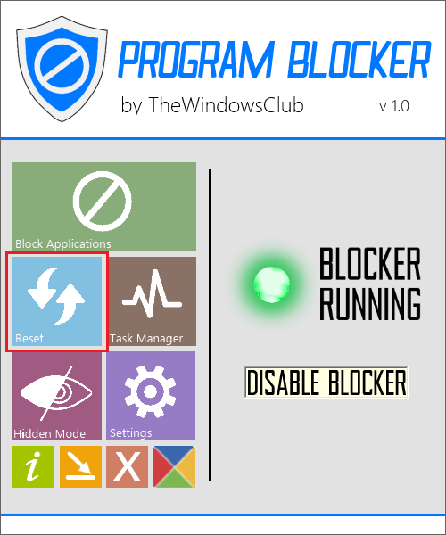 Сброс программы в Program Blocker