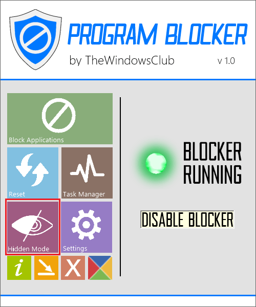 Скрытый режим в Program Blocker