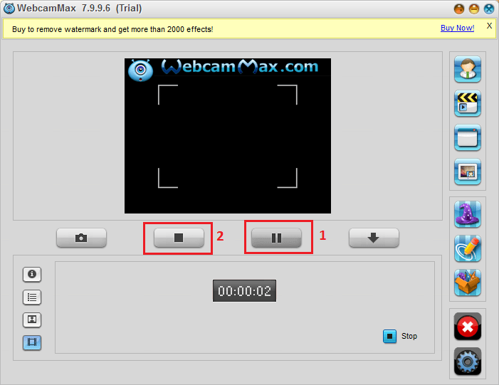 Стоп в WebcamMax для статьи Как записать видео с веб-камеры