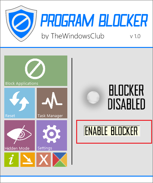 Включение блокировки программ в Program Blocker