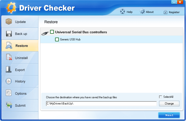 Восстановление старой версии драйверов в Driver Checker