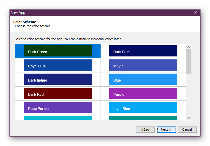 Выбор основного цвета оформления приложения в Scripture App Builder