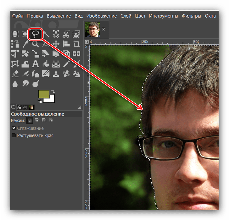 Использовать лассо для превращения фото в арт посредством GIMP