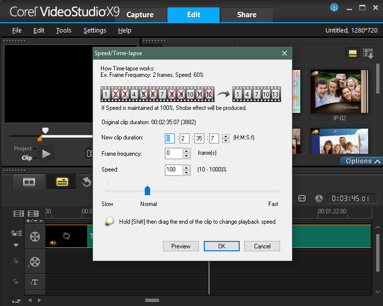 Изменение скорости видео в UleadVideoStudio