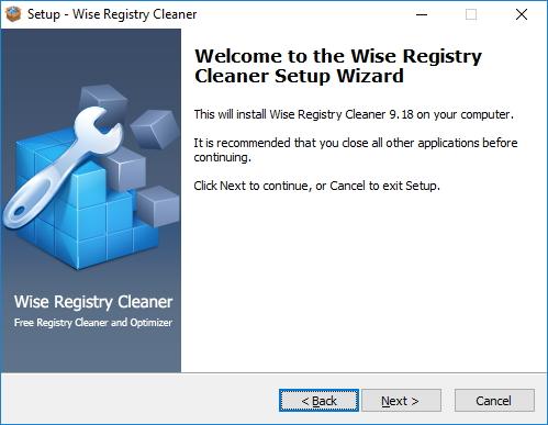 Начало установки Wise Registry Cleaner