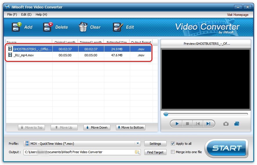 Пакетное редактирование видео в iWisoft Free Video Converter