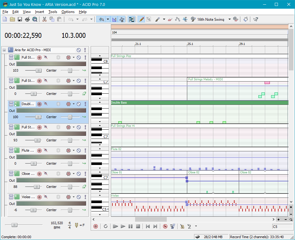 Полнофункциональная поддержка MIDI в Sony Acid Pro
