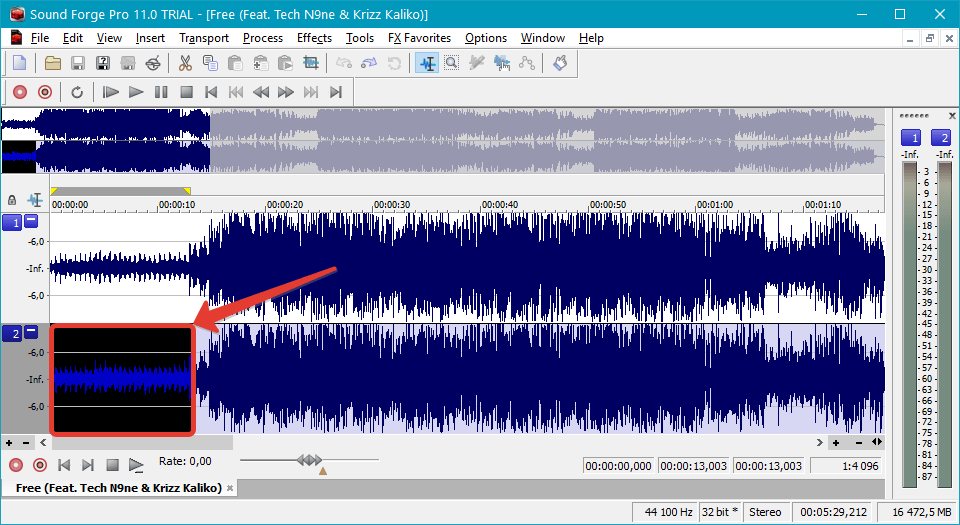 Редактирование аудиофайлов по каналам в Sound Forge Pro