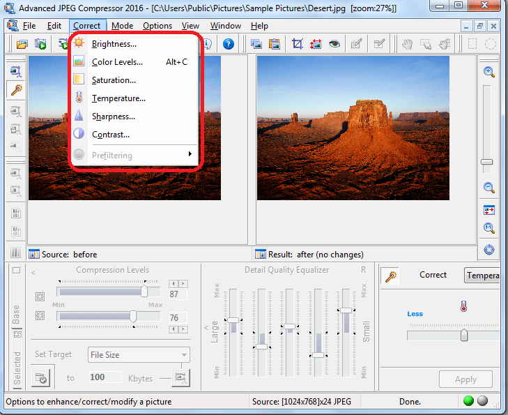 Редактирование изображения в программе Advanced JPEG Compressor
