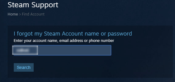 Ввод логина от аккаунта для восстановления пароля в Steam