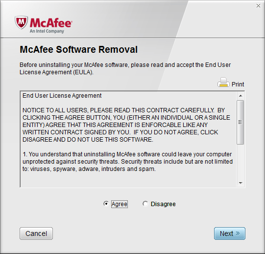 Лицензионное соглашение утилиты Mcafee Removal Tool