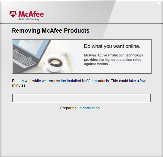 Процесс удаления продуктов Mcafee в программе Mcafee  Removal Tool