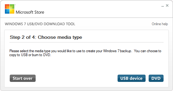 Выбор типа носителя в программе Windows USB_DVD Download Tool