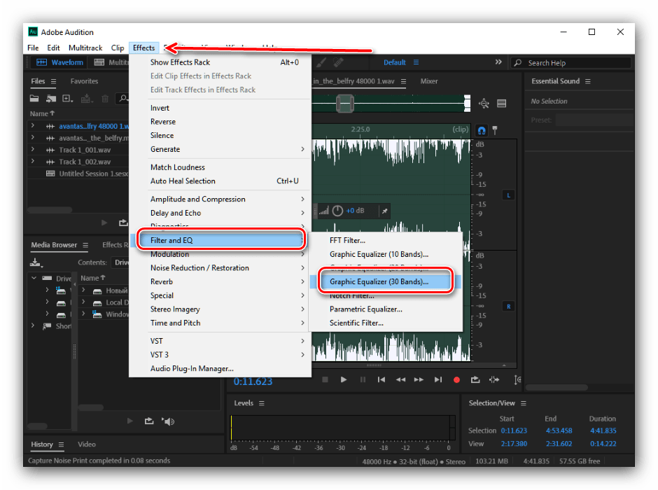 Эффект обработки голоса для обработки звука в Adobe Audition