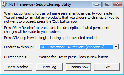 Удаление Microsoft .NET Framework с помощью утилиты .NET Framework Cleanup Tool