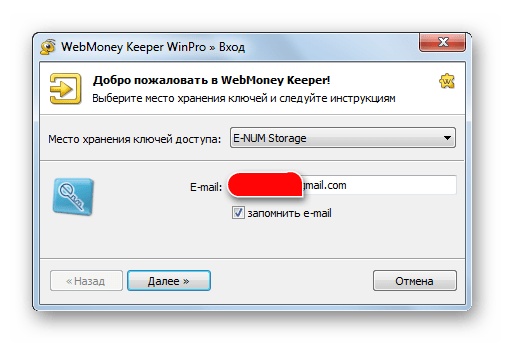 ввод e-mail в WebMoney Keeper WinPro