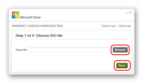 выбор носителя для записи в Windows USBDVD Download Tool