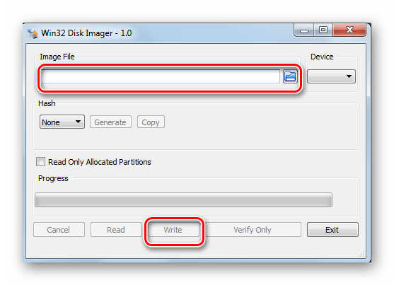 Окно Win32 Disk Imager