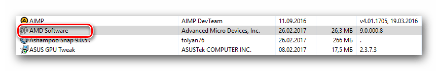 Выбор строки AMD Software