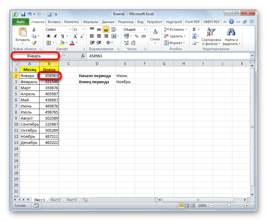 Имя ячейки в Microsoft Excel