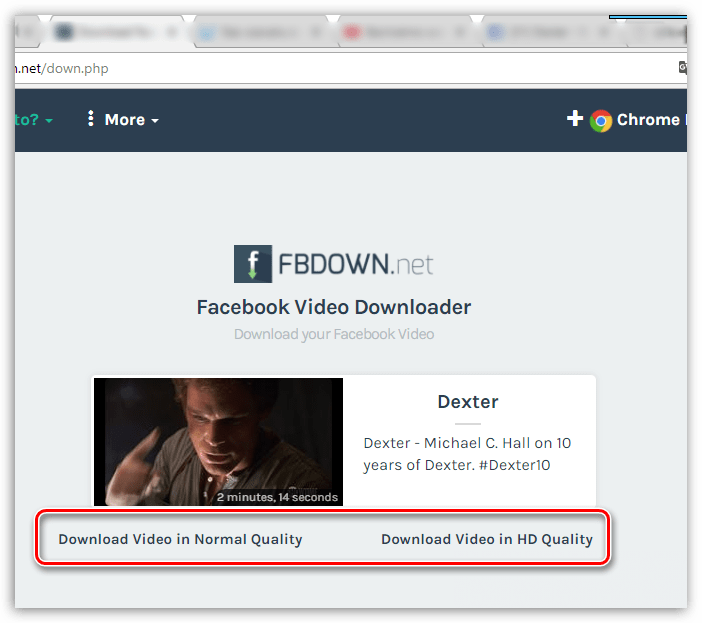 Скачивание видео с Facebook в онлайн-сервисе FbDown