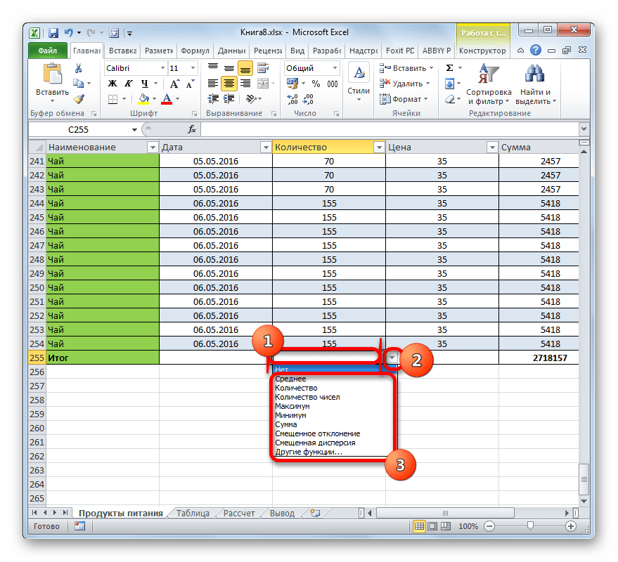 Варианты суммирования в Microsoft Excel