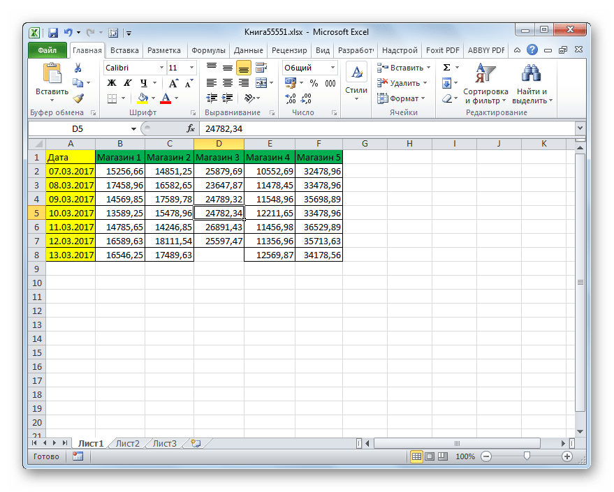 Ячейка удалена через кнопку на ленте в Microsoft Excel