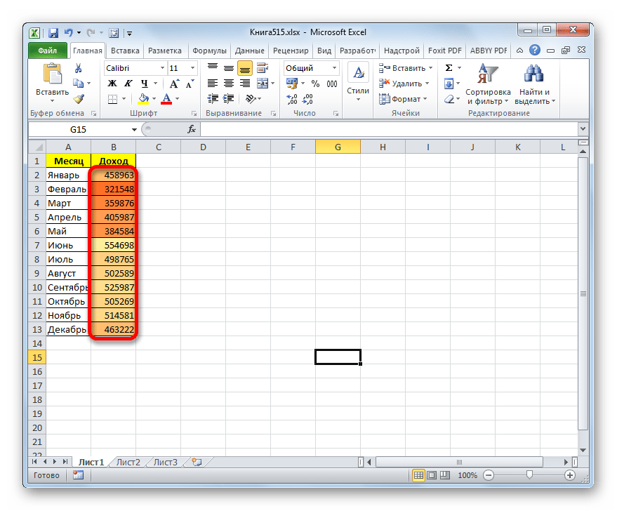 Ячейки отформатированы в Microsoft Excel