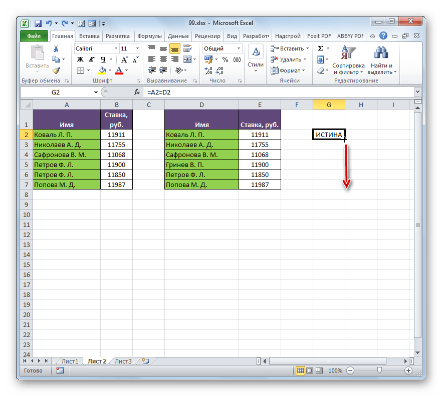 Методы сравнения таблиц в Microsoft Excel