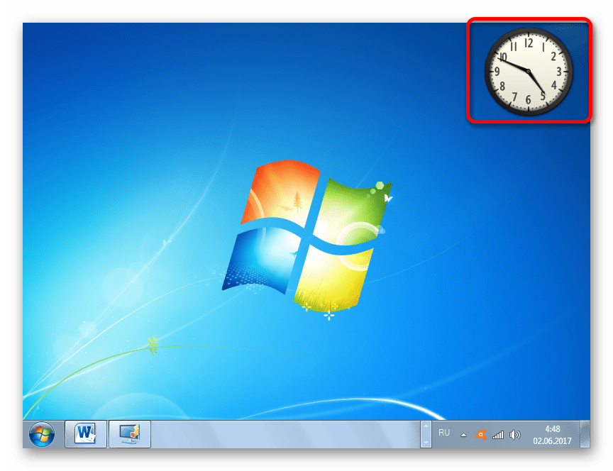 Гаджет часов на рабочем столе в Windows 7