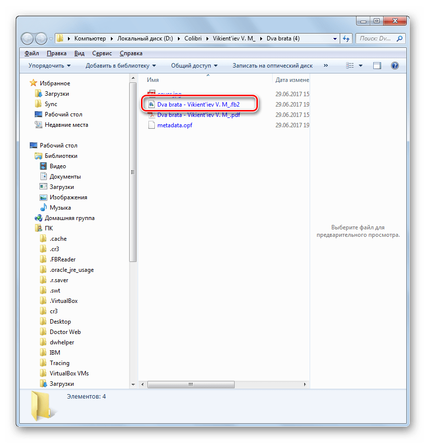 Конвертированный программой Calibre файл в формате FB2 в Проводнике Windows