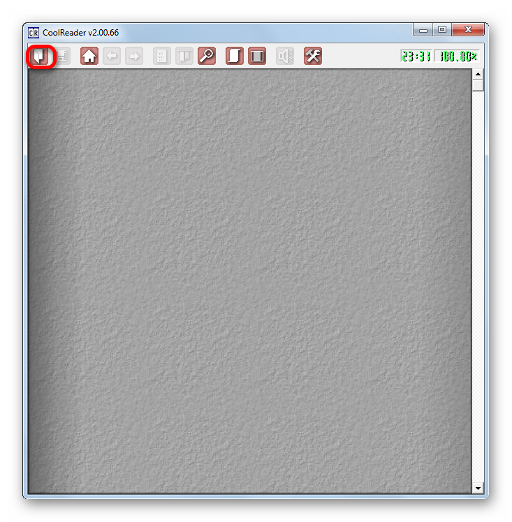 Переход в окно открытия файла через горизонтальное меню в программе CoolReader