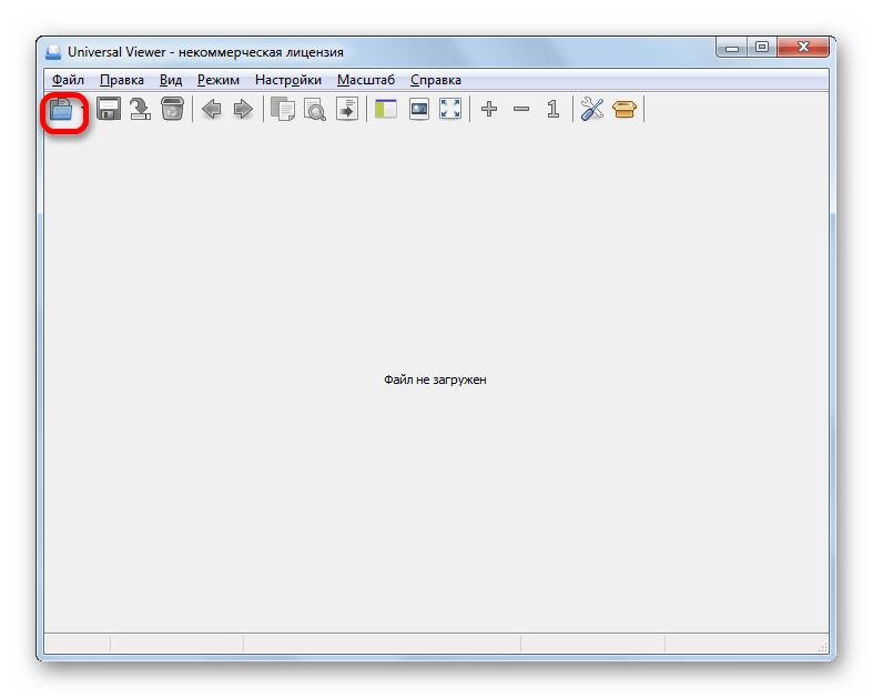 Переход в окно открытия файла через значок на панели инструментов в программе Universal Viewer