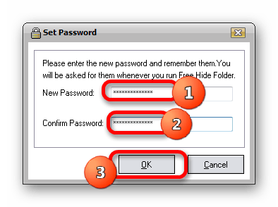 Установка пароля в окне Set Password программы Free Hide Folder