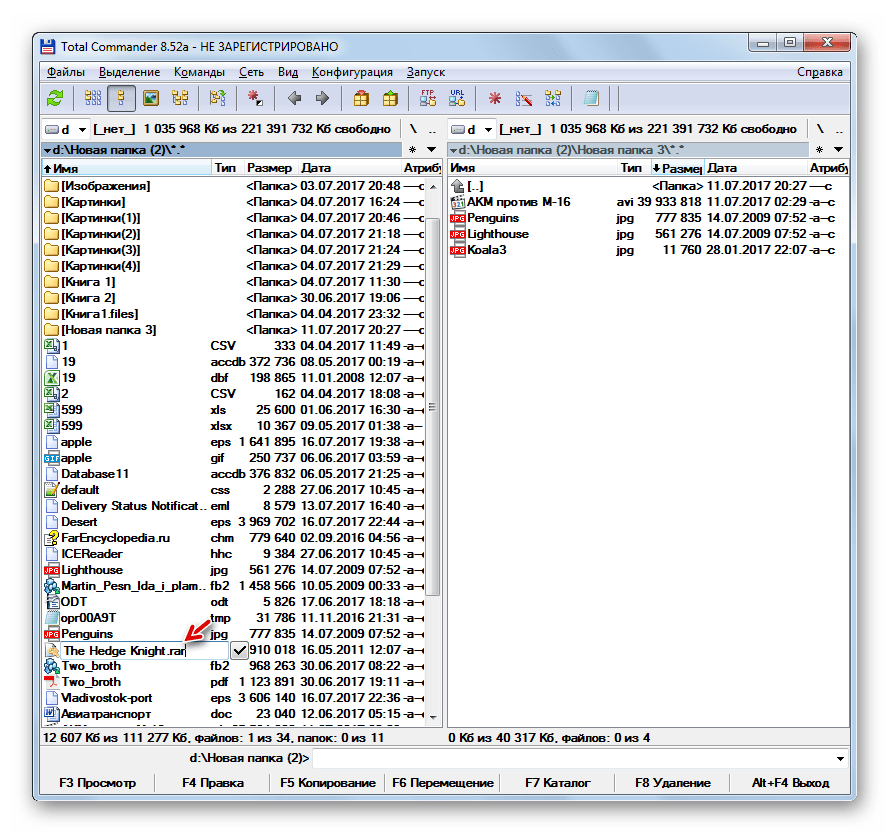 Изменение расширения файла в программе Total Commander