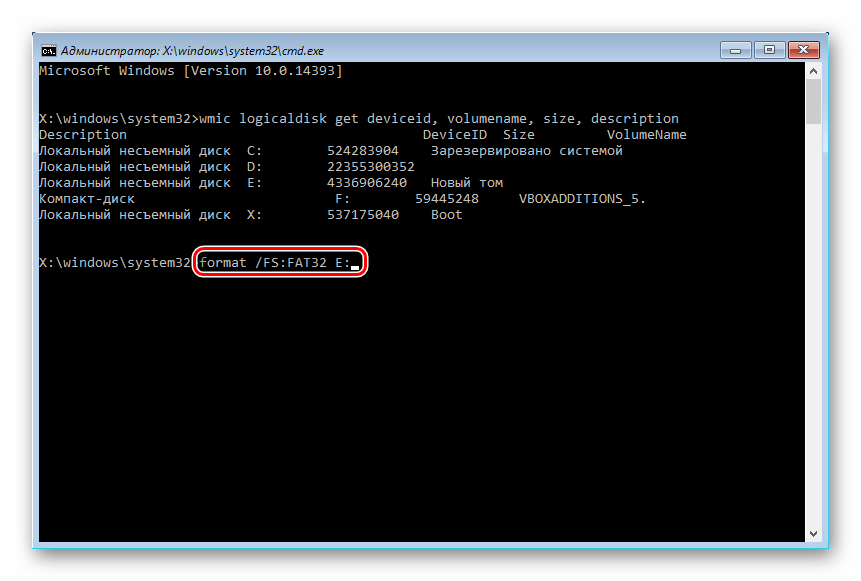 Команда format fs в командной строке