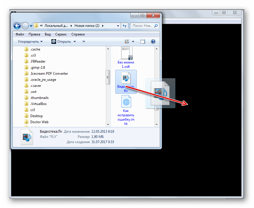 Перетягивание файла из Проводника Windows в окно программы FLV-Media-Player
