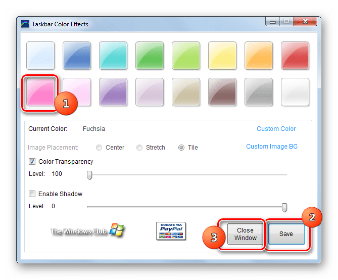 Установка цвета панели задач при помощи программы Taskbar Color Effects в Windows 7
