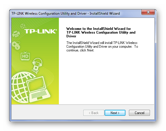 окно приветствия мастера установки TP-Link TL-WN721N