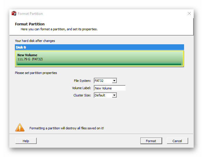 Форматирование разделов в программе WonderShare Disk Manager