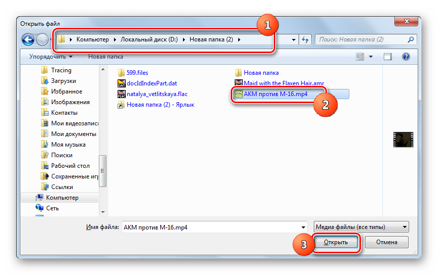 Окно открытия файла в программе GOM Player