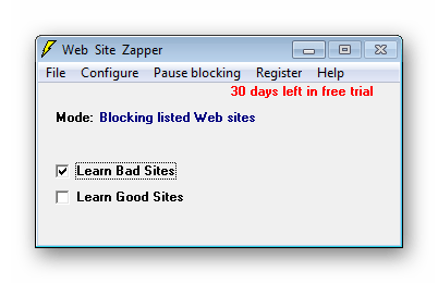 Основное окно Web Site Zapper
