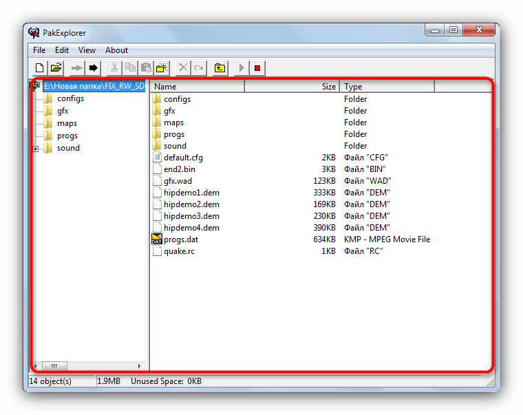 Открытый файл в Pak Explorer