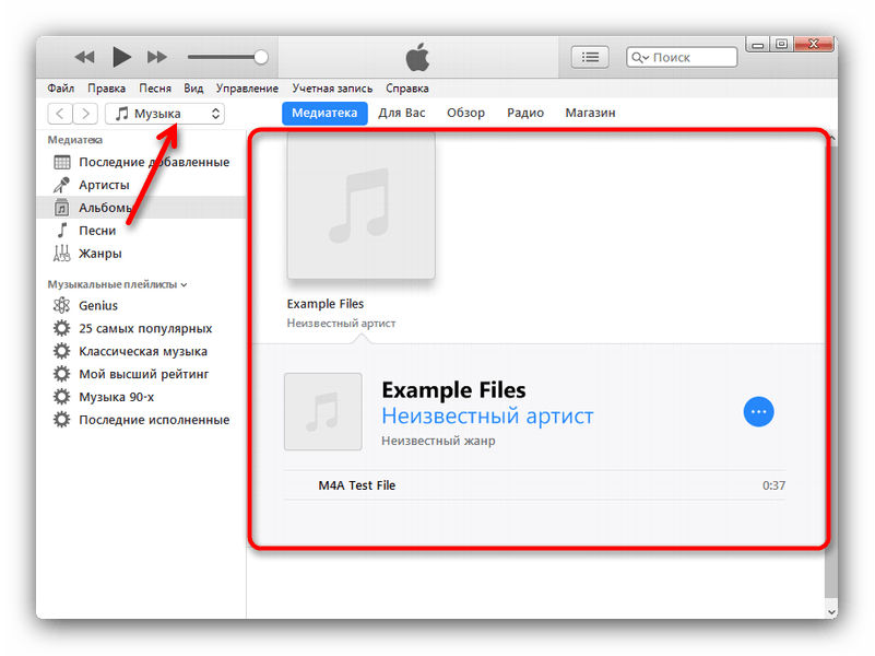 Открытый файл в медиатеке iTunes